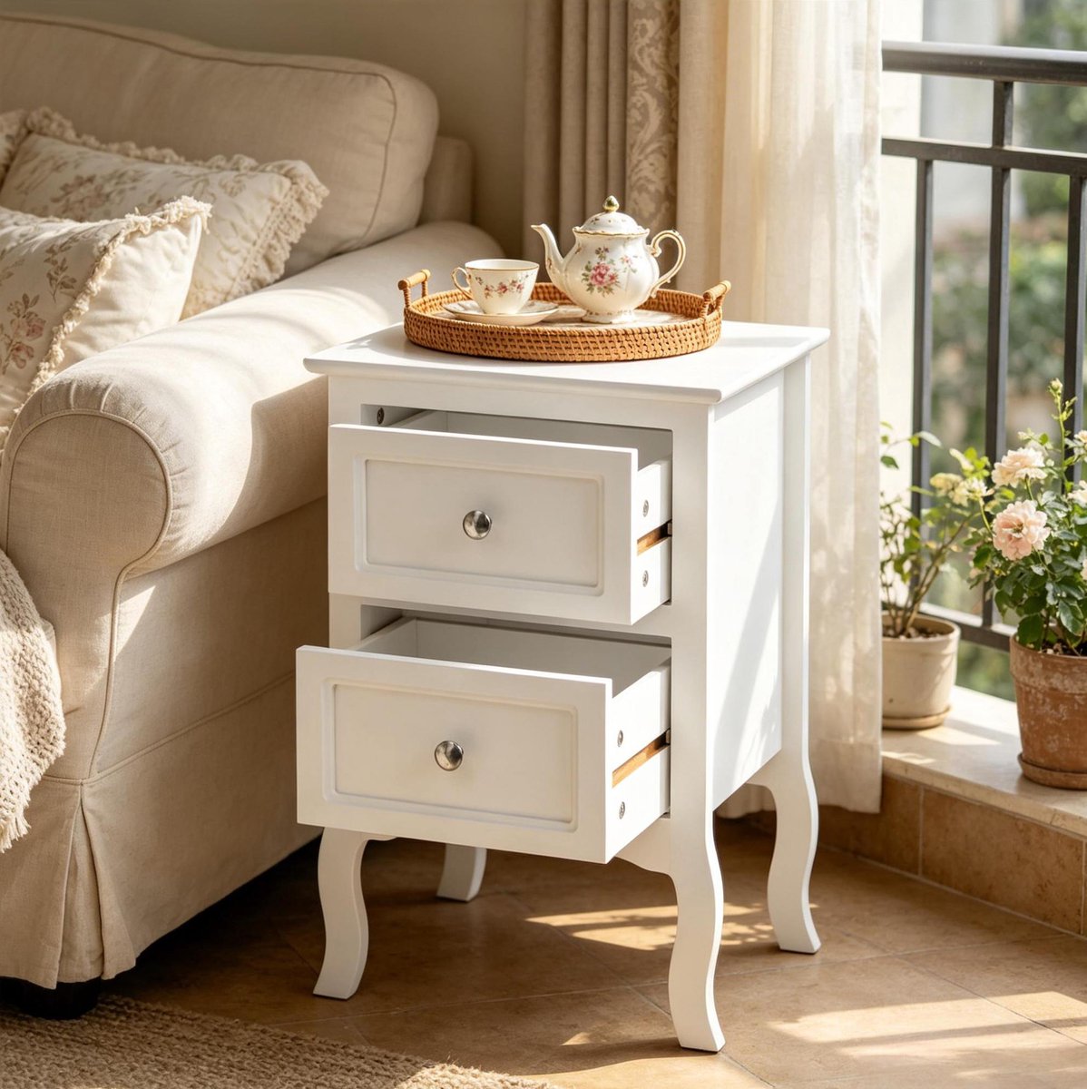 MODENUIT Bedtafel – 40 x 30 x 60 cm – 2 Lades – MDF en Metaal – Wit – voor Slaapkamer en Woonkamer
