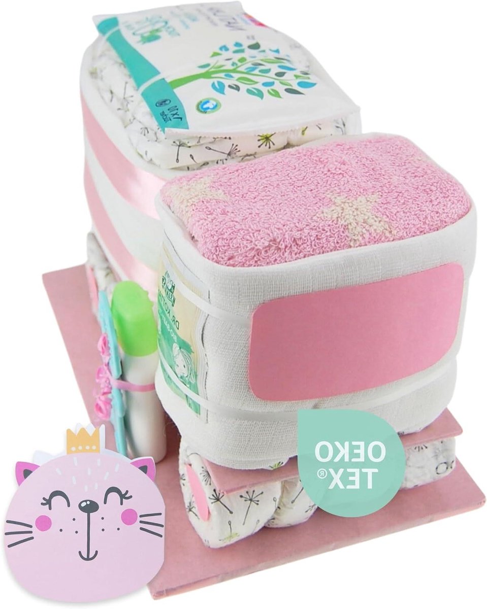 Luiertaart Vrachtwagen - Baby Geschenk - Geboorte Vieren - Liefdevol Handgemaakt - Uniek Stuk - Roze