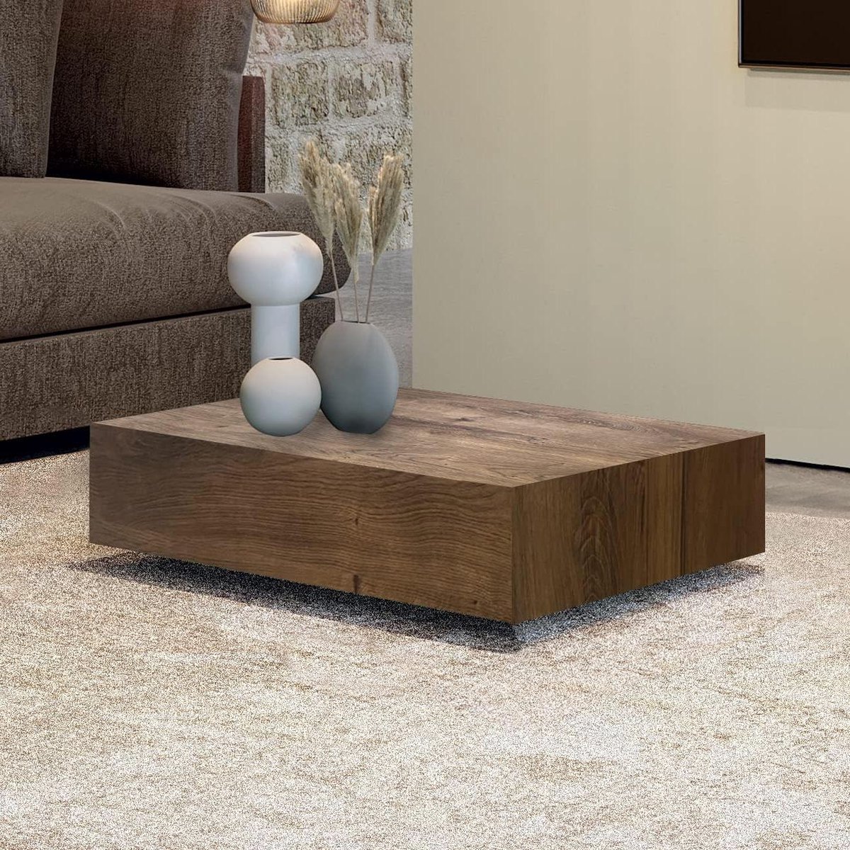 Salontafel - Low table - Woonkamer inrichten - Eenvoudig ontwerp - 70 x 40 x 18 cm - Rustiek eiken