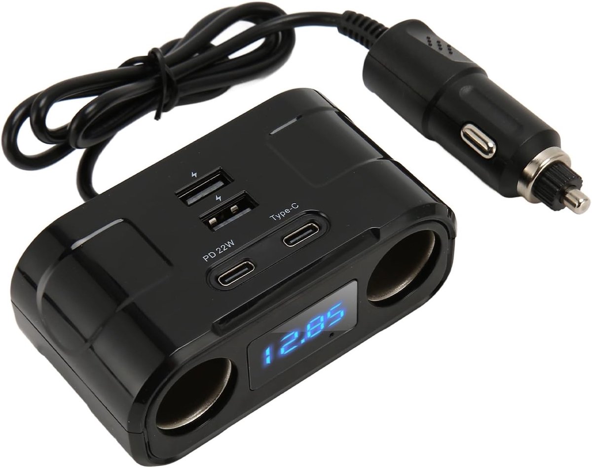 Auto-sigarettenaansteker-splitter - Zwart - Multifunctioneel met USB Type C-uitgang - Voor 12V-24V Automodellen