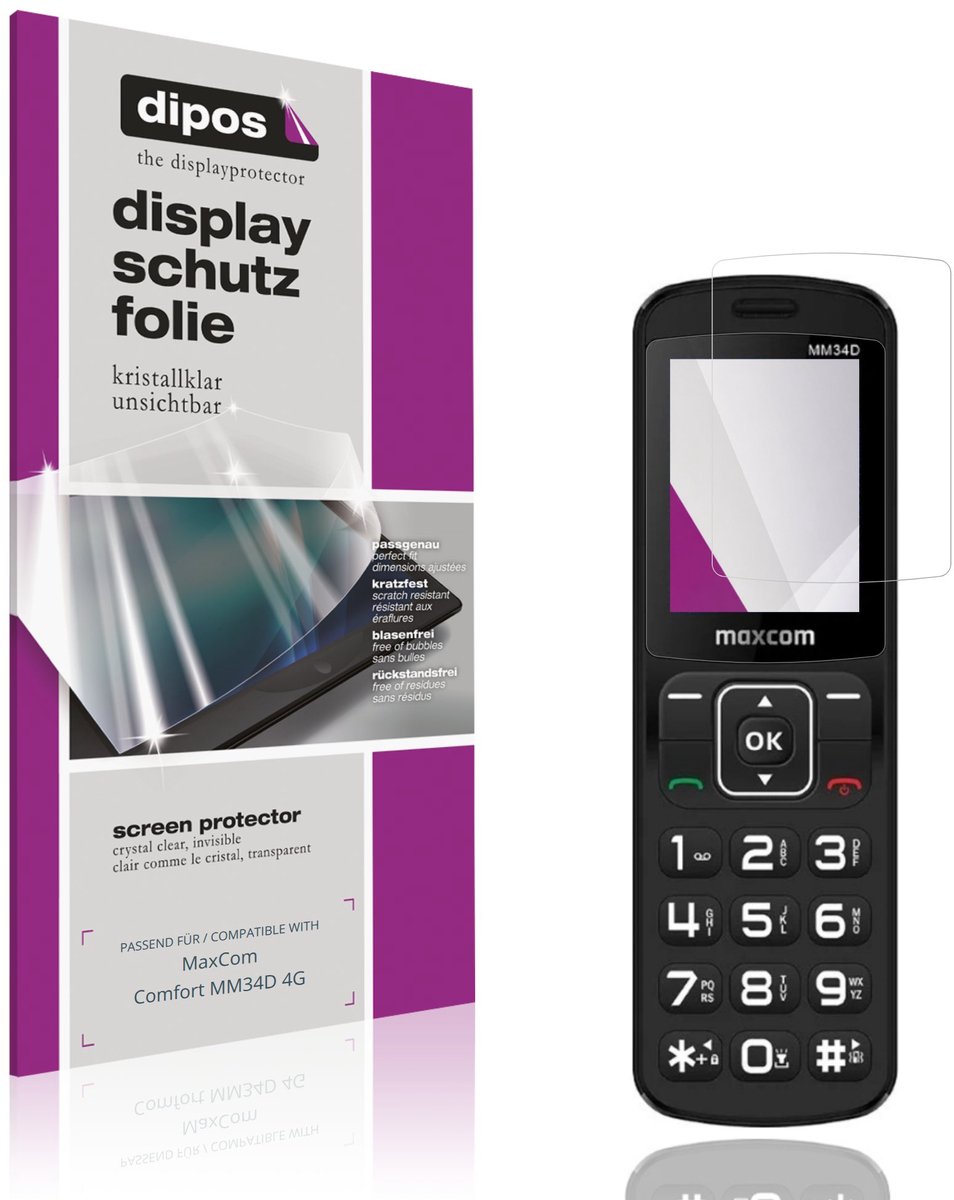 dipos – 4x Beschermfolie geschikt voor MaxCom Comfort MM34D 4G | Krasbestendige & heldere Screenprotector Ultra-Thin