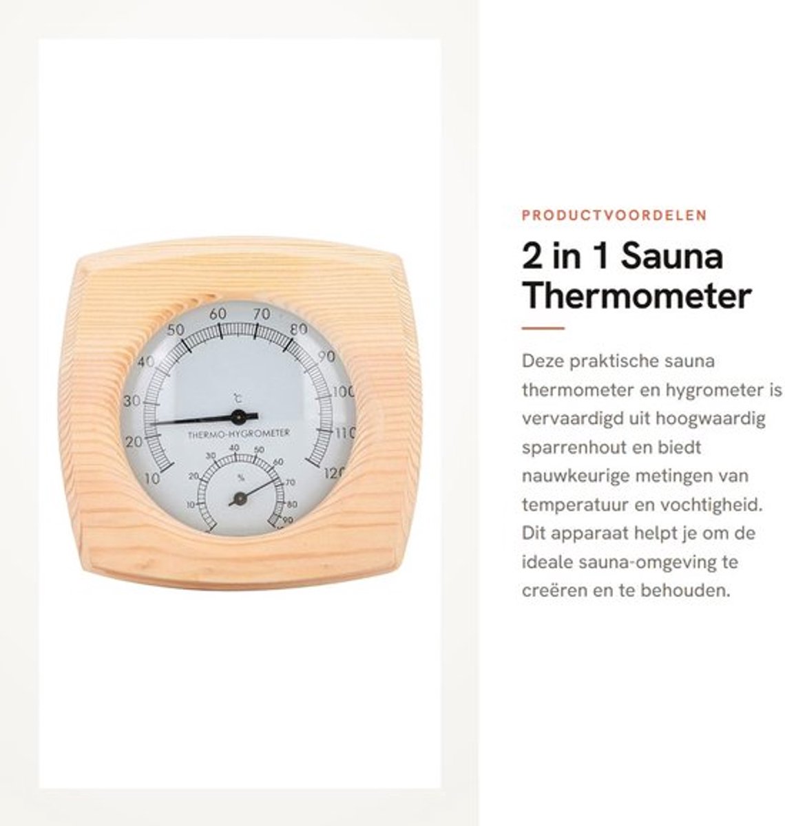 Thermometer Hygrometer Houten - Dual-functie - Vochtigheidsindicator - Explosiebestendig - Sauna - Stevig Sparrenhout - Sauna Meter