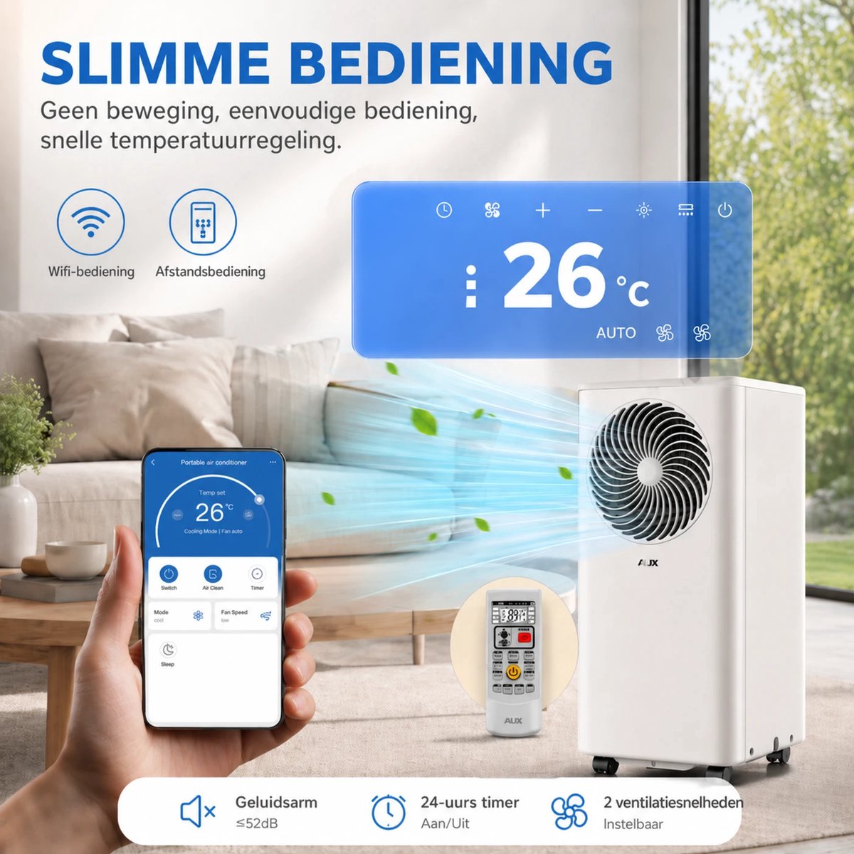 KungFu buy Mobiele airconditioner 9000 BTU 3-in-1 koeler met wifi bediening, afstandsbediening en R290 koelmiddel thumbnail 3