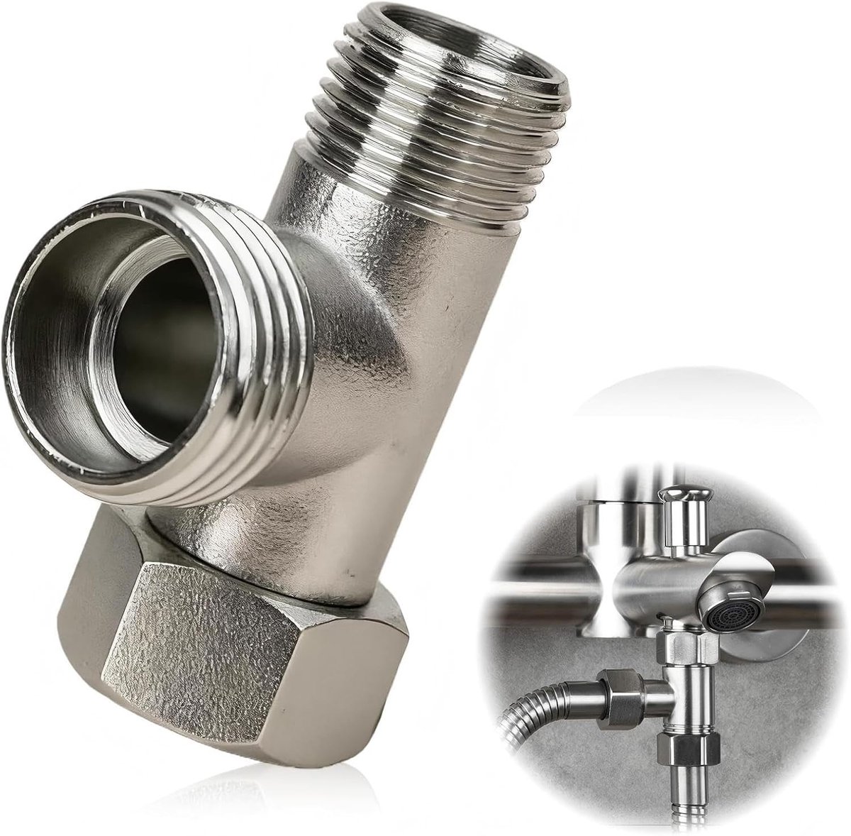 RVS Wateraansluitings T-stuk 1/2 Inch, Drieweg Adapter met Draaiende Moer en Dichting, Ideaal voor Wasmachine, Toilet en Keuken
