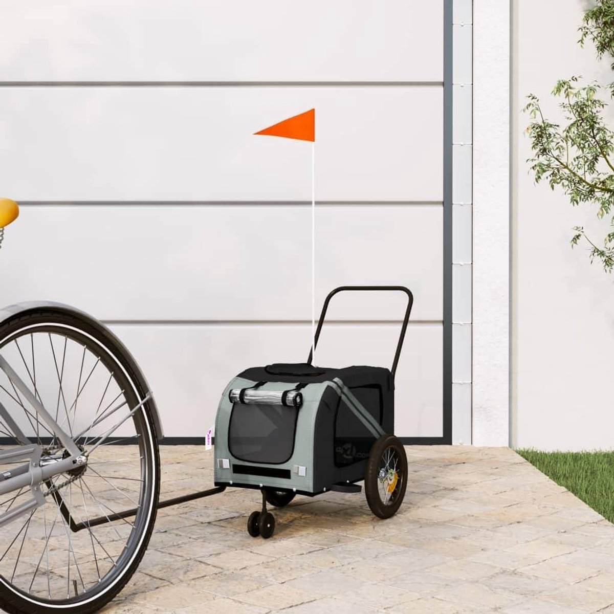 Fietskar voor Huisdieren - Hondenkar - Comfortabel Reizen - Stevig IJzeren Frame - Max 30kg - Grijs en Zwart
