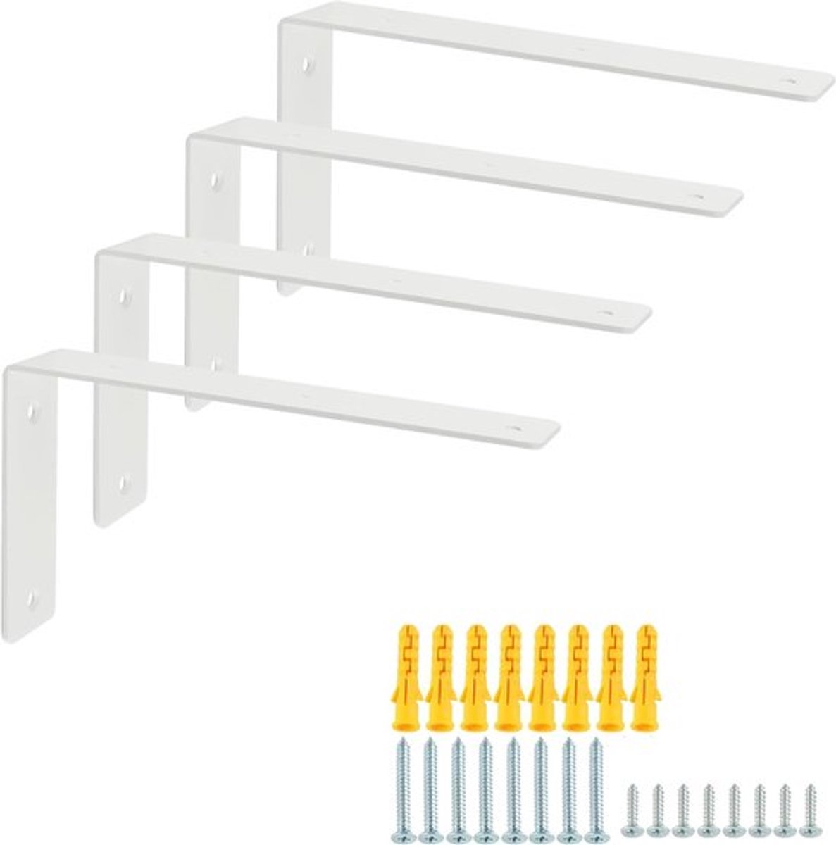 Set van 4 Stevige Wandbeugels, 125mm x 230mm x 30mm, L-vormige Planksteunen, Hoekbeugels met Schroeven voor Muurmontage en Meubelondersteuning