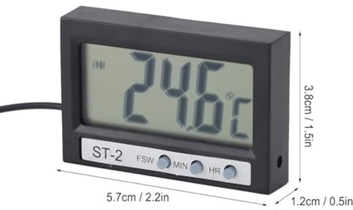 Autothermometer, digitale autotemperatuurmeter, speciale aquariumkoelkastwatertestthermometers met digitaal display, binnen- en buitentemperatuur, LCD-display voor montage in de auto