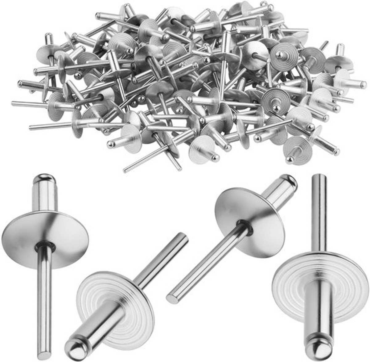 4,8 x 16 mm blindklinknagels met grote flens 120 stuks koepelkop popklinknagels zilveren blindklinknagels 4,8 mm aluminium klinknagels voor houtbewerking, meubels, plaatwerk, motorvoertuigen