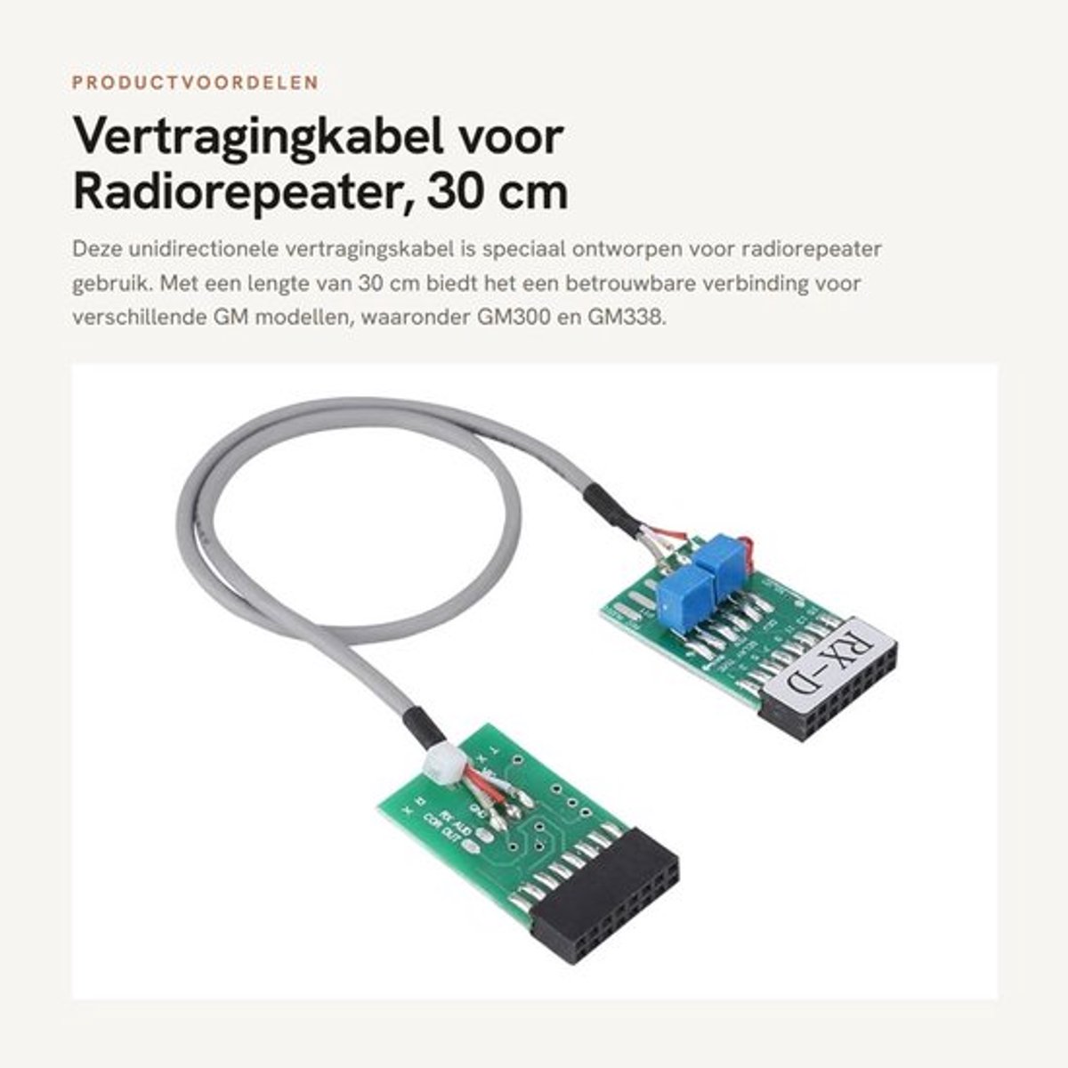 Verdragingskabel Unidirectioneel - Geschikt voor GM300/GM338/GM3188/GM3688 - Hoogwaardige Koperen Kern - Compact Formaat - Lengte 30 cm - Radiokabel