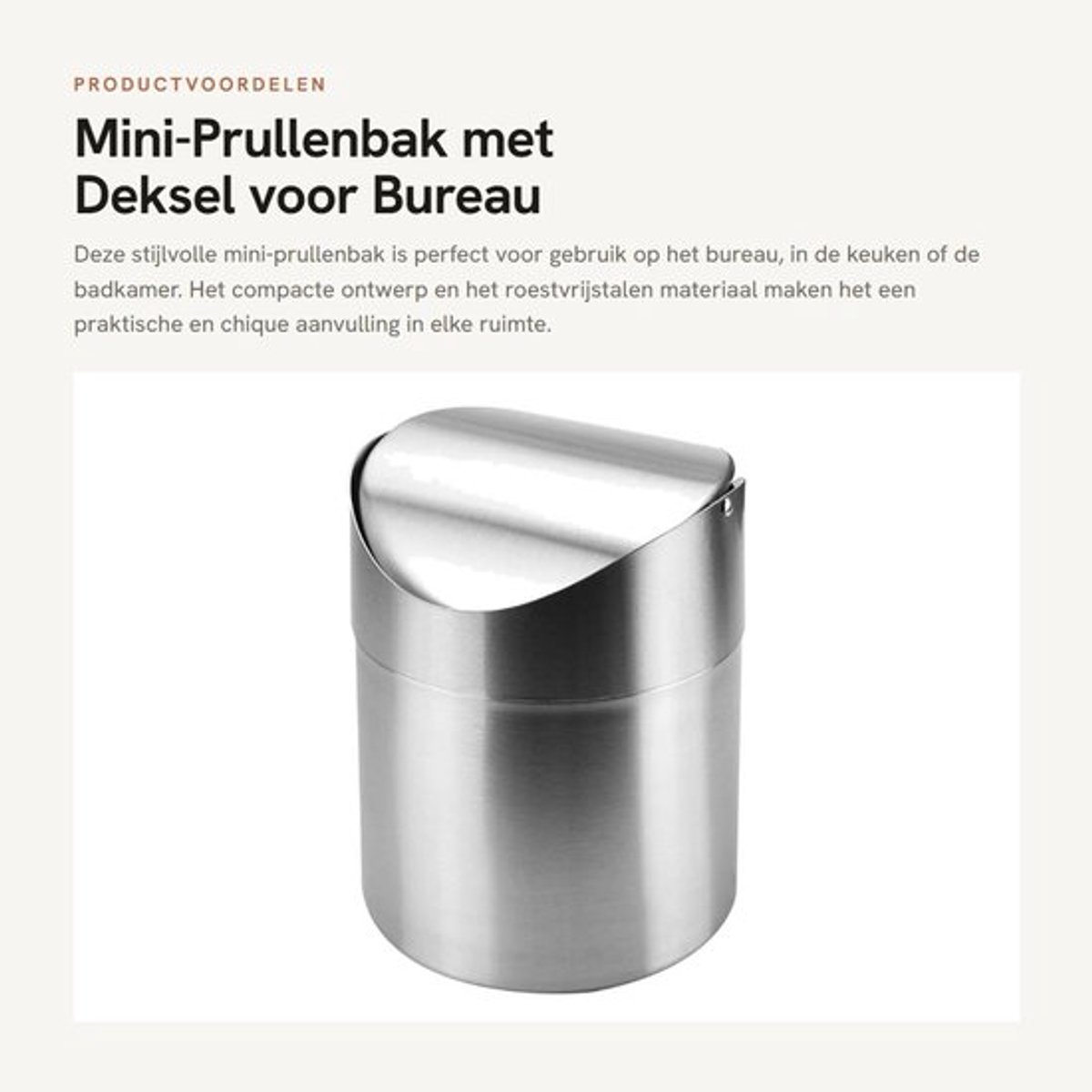 Prullenbak 12 x 12,3 x 16 cm - Mini-prullenbak - Roestvrij Staal - Draaideksel - Ruimtebesparend - Geurbestendig - Afvalbak