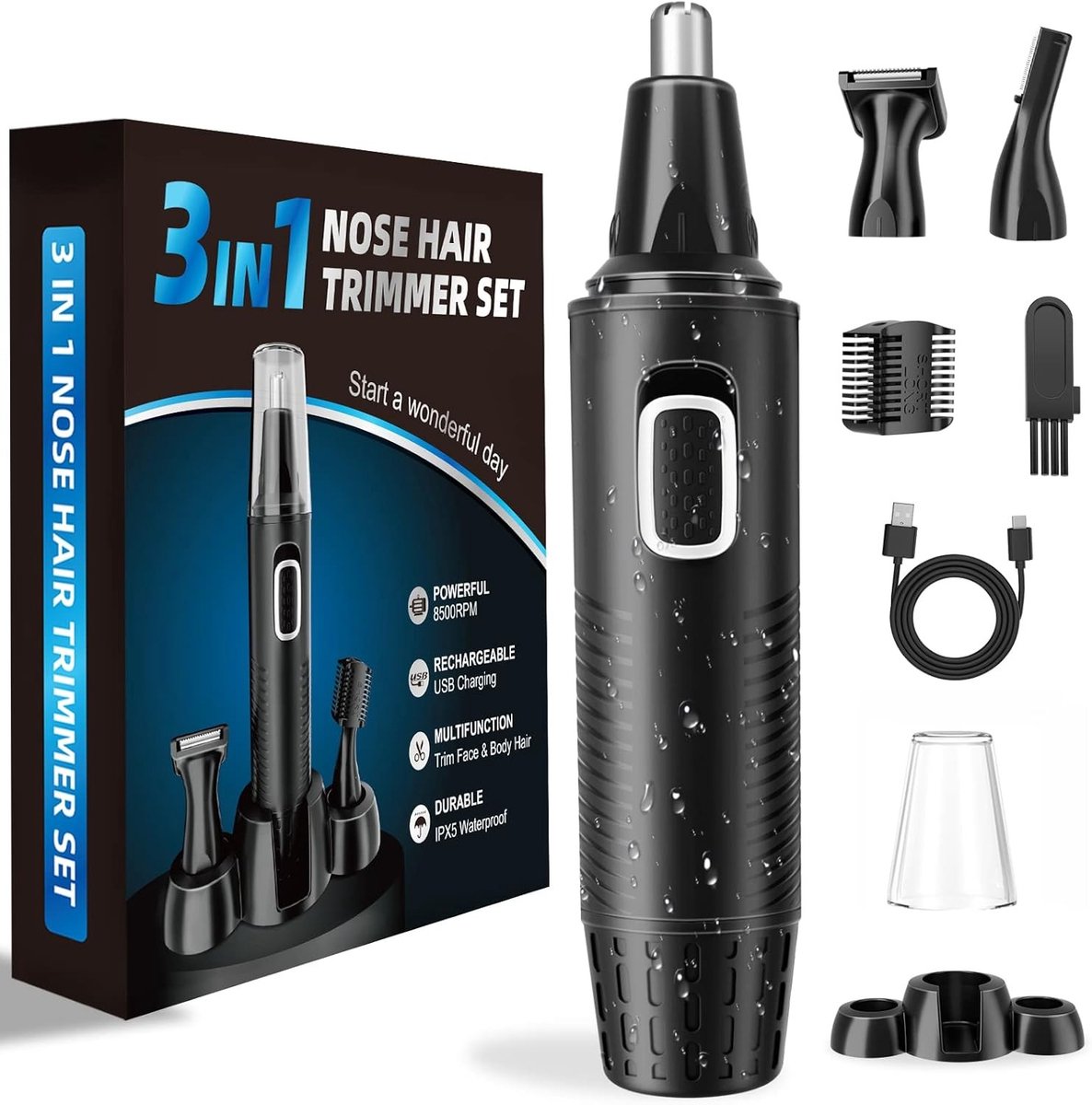 Neustrimmer - Zwart - 3-in-1 Multifunctionele Haartrimmer met USB Oplaadbaar - Voor Mannen en Vrouwen