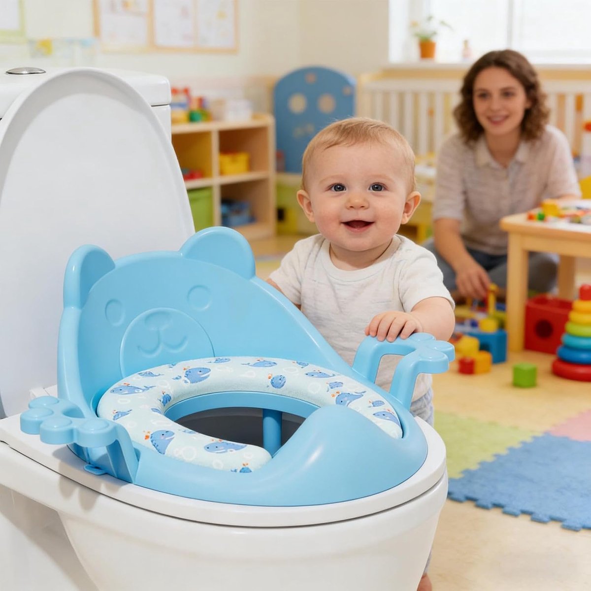 Kinder Toiletbril - Zindelijkheidstrainer Zitting - Zindelijkheidstraining - Verstelbare Pasvorm - ca. 41 x 38 x 14 cm - Blauw