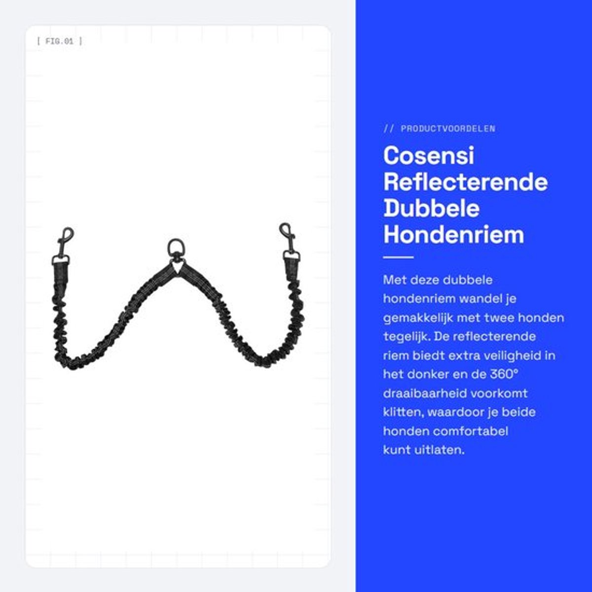 Dubbele Hondenriem 360° Draaibaar - Reflecterende Hondenlijn - Trainingslijn - Eenvoudig Beheer van 2 Honden - Veilig en Efficiënt - Geen Klitten