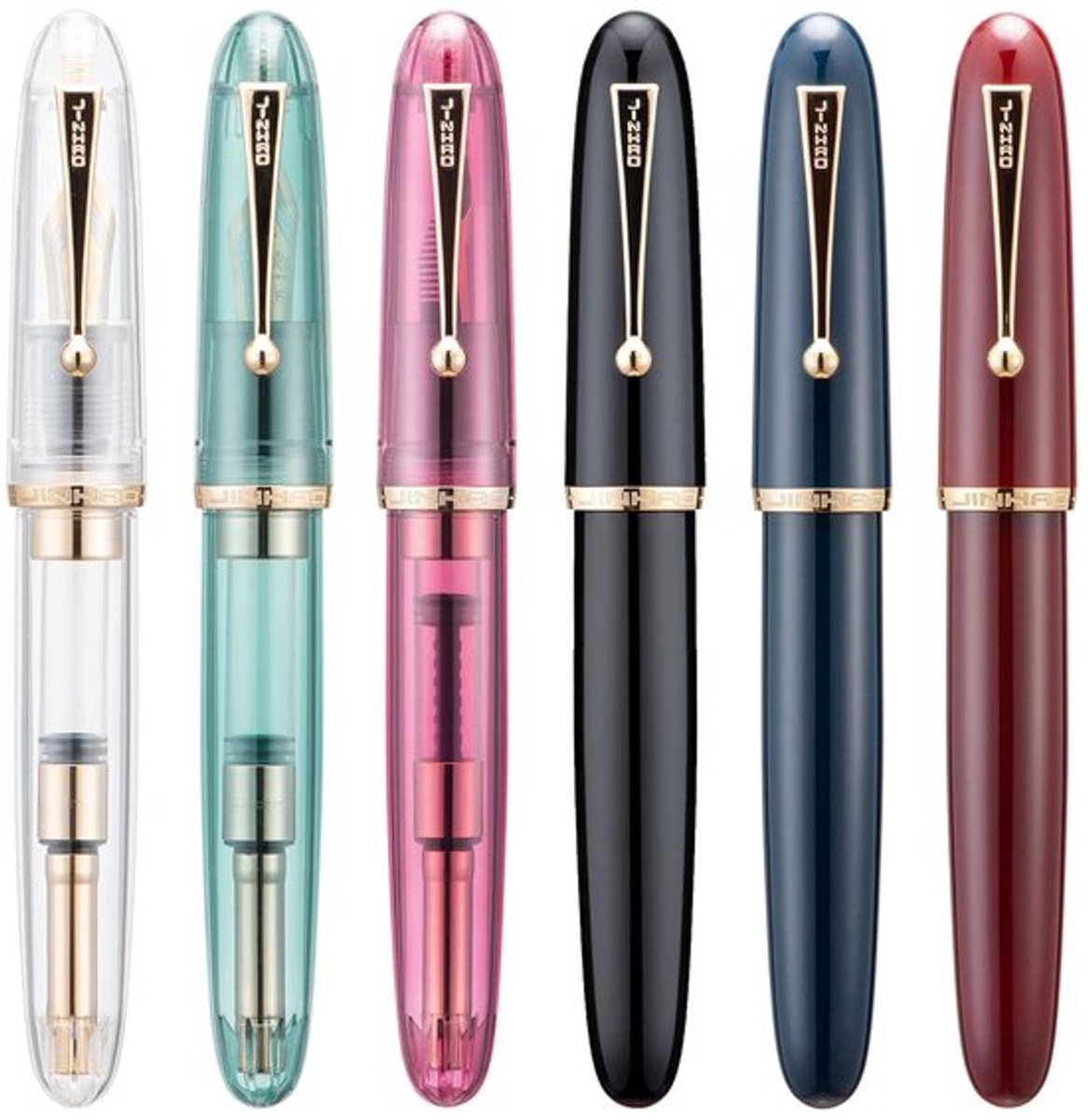 Jinhao 9019 Dadao Vulpen met extra fijne penpunt, maat 8, houder van lichtblauw transparant acryl met gouden clip, groot formaat pen