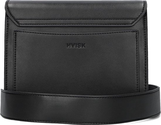 Zwarte leren crossbodytas met het 'HVISK' logo subtiel in reliëf op een voorvak.