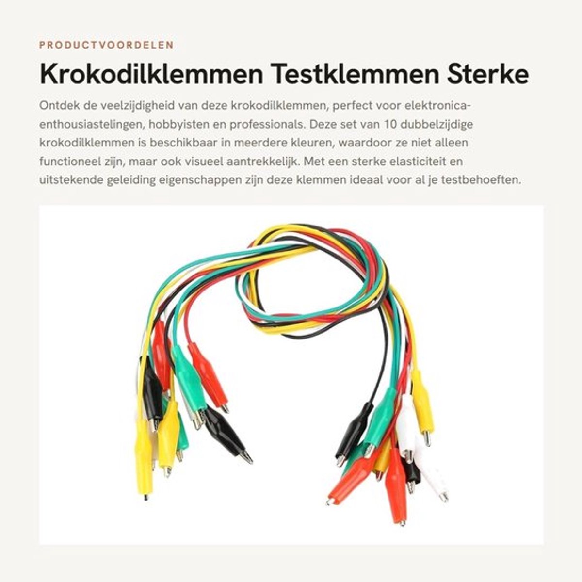Krokodilklemmen - Testklemmen - Sterke elasticiteit - Rood Zwart Wit Geel Groen - Dubbelzijdige klemmen - Geschikt voor testen - Klemmen...