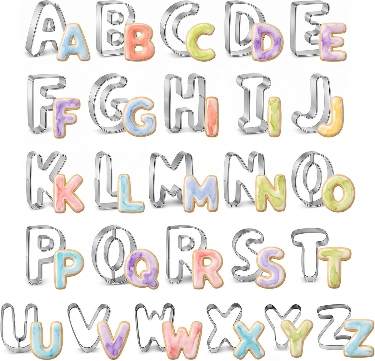 26-delige RVS Uitsteekvormen voor Letters (A-Z) - Ideaal voor Koekjes, Fondant en Taartdecoratie, Vaatwasserbestendig en Perfect voor Bakliefhebbers