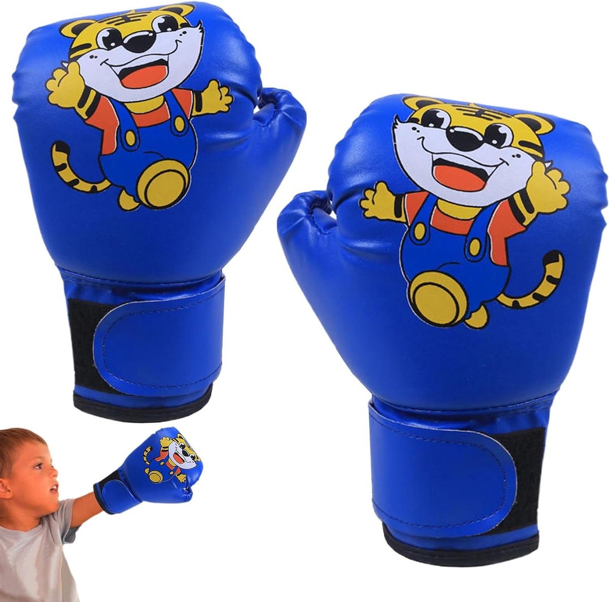 Kinder Bokshandschoenen - Sparringhandschoenen Junior - Sport Training - Ademend Cartoonpatroon - 3-12 Jaar - Blauw