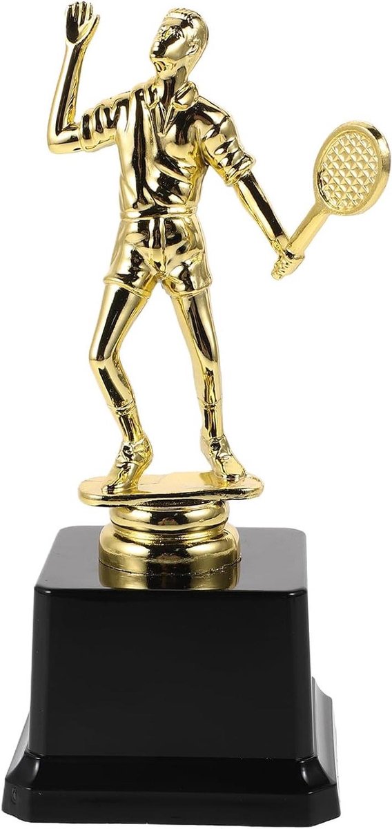 Kunststof Trofee - Gouden Beker - Sportevenementen - Badminton Motief - 18 cm - Goudkleurig
