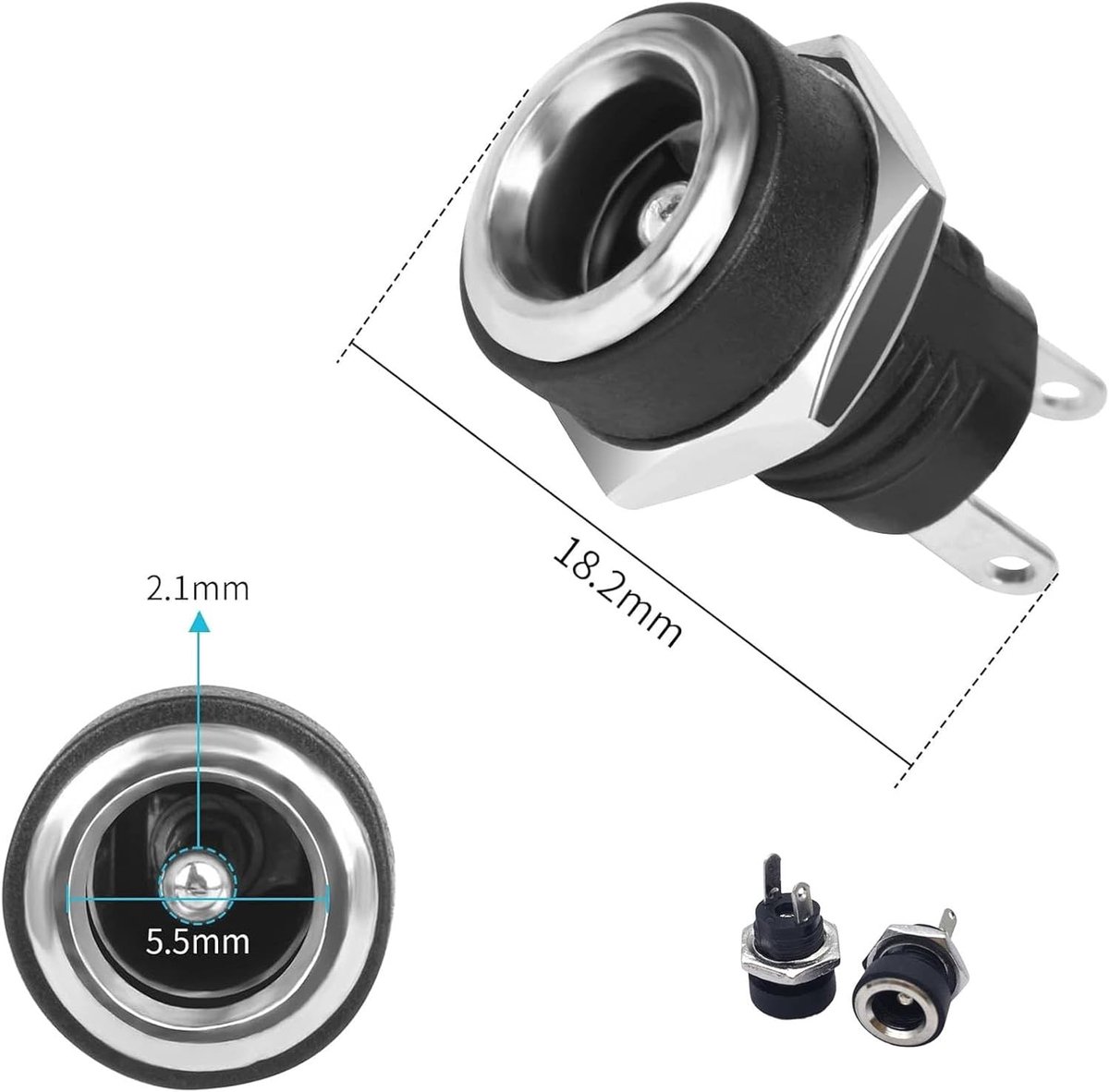 Set van 6 DC-aansluitingen 5.5 x 2.1 mm, 2-polige geïntegreerde aansluitingen voor elektronica en apparaten