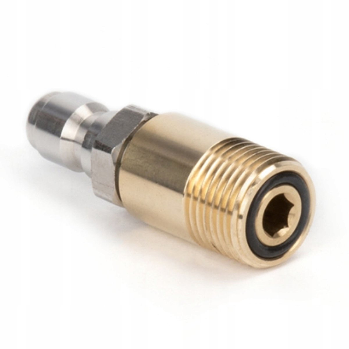 Rosfix Adapter Snelkoppeling Spuitmond - 1/4" INOX naar M18x1,5 - 250 bar, 150°C, Messing+RVS - Geschikt voor Lavor, Kärcher