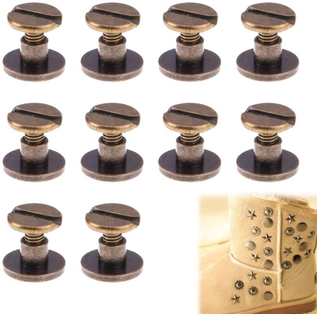 Klinknagels Set - Messing Platte Kop - DIY Lederen Klinknagels - Decoratie voor Riem/Tas/Schoenen - Corrosiebestendig - Hoogwaardig Materiaal - Studs
