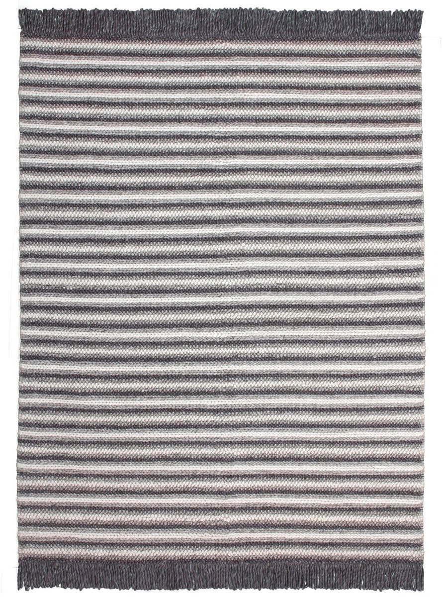 Padiro laagpolig vloerkleed 200 x 290 cm - grijs - modern streeppatroon - met franjes - geschikt voor vloerverwarming - van wol en viscose
