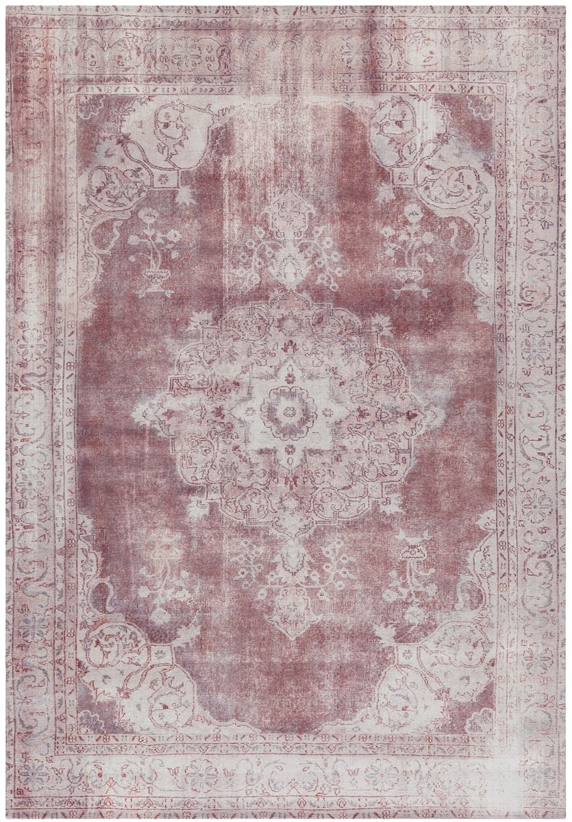 Padiro laagpolig vloerkleed 200 x 290 cm - crème / off-white / rood - vintage patroon - geschikt voor vloerverwarming - van modacryl