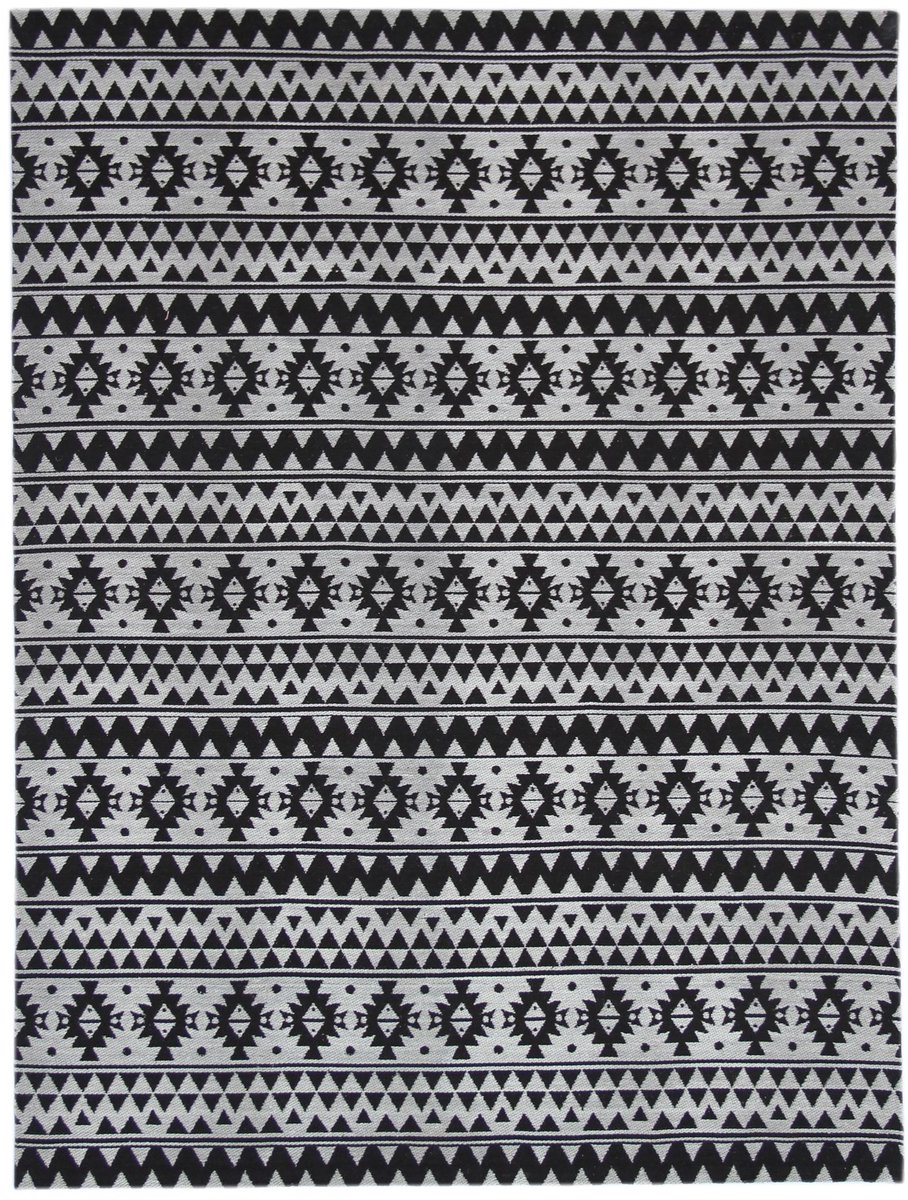 Padiro vlakgeweven vloerkleed 120 x 170 cm - zwart - vintage patroon - voor binnen en buiten - geschikt voor vloerverwarming - van polyester