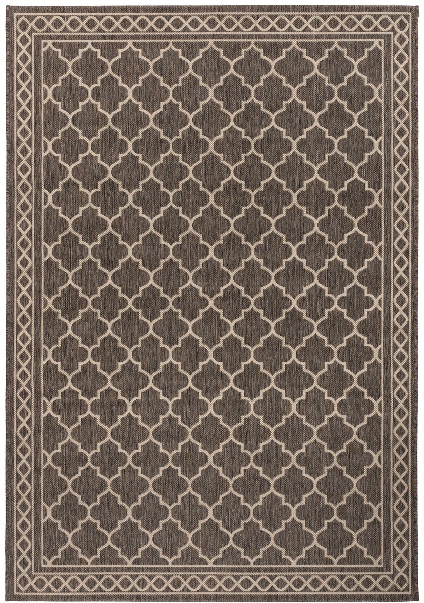Padiro vlakgeweven vloerkleed 80 x 150 cm - bruin / crème - modern geometrisch patroon - voor binnen en buiten - geschikt voor vloerverwarming - van polypropyleen