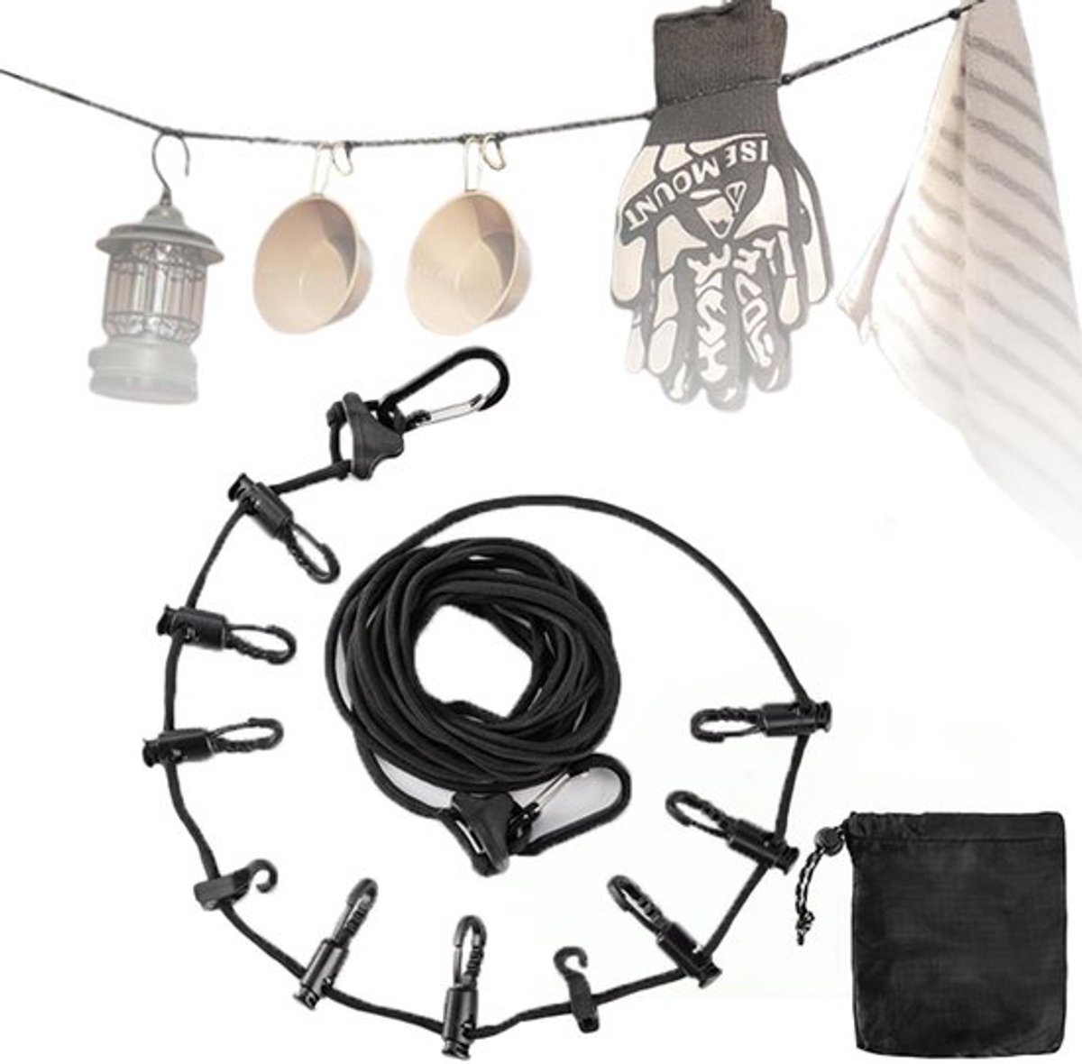 Waslijn 5 Meter - Waslijn Camping - Uittrekbare Waslijn - Multifunctionele Waslijn - Accessoires voor Buitengebruik - Lichtgewicht en Waterafstotend - Drooglijn