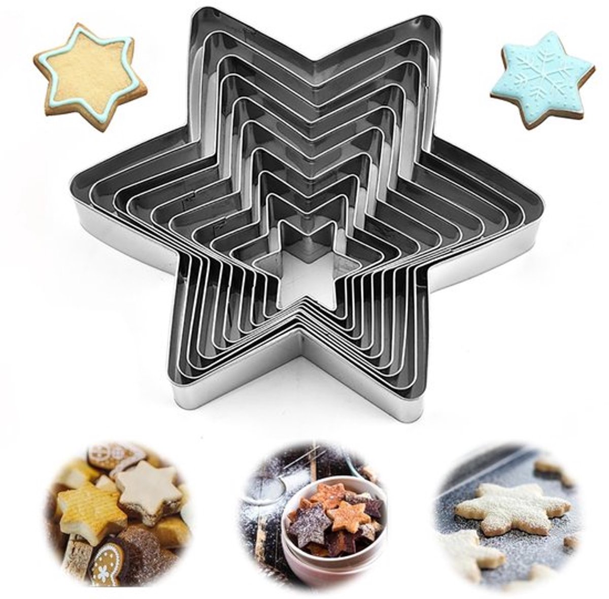 Sterren Cookie Snijder Set, 10 Stuks Roestvrij Staal Sterren Cookie Snijders Vijfpuntige Vormige Koekjesvormen Kleine Snijder voor DIY Bakken Taartdecoratie