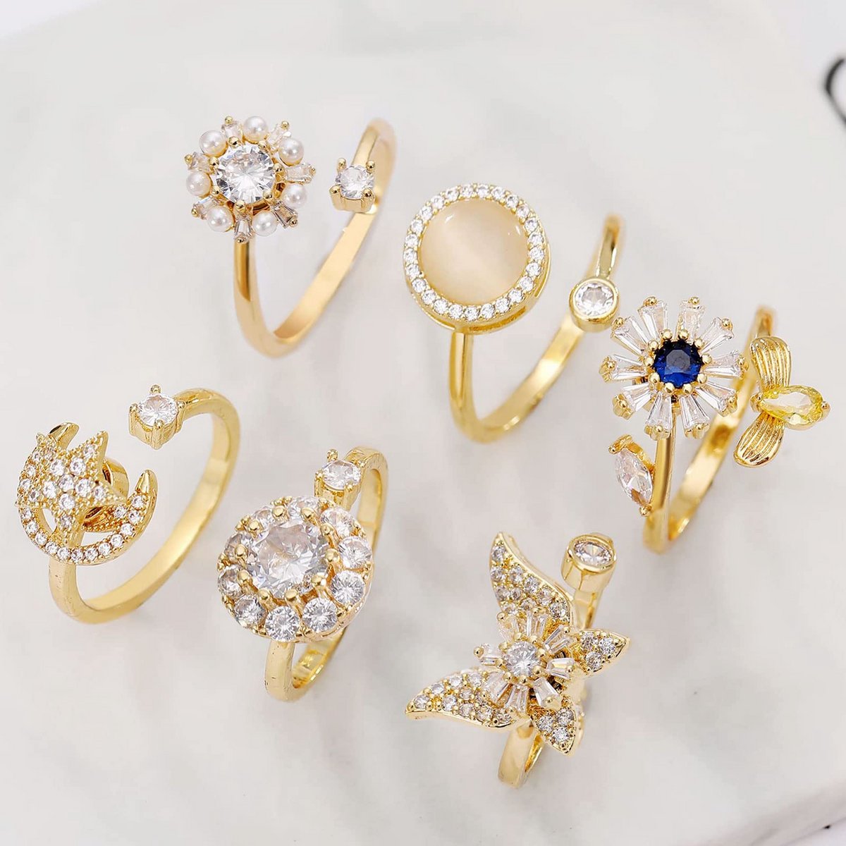 6 stuks fidget ring voor dames - Fidget ring goud 14K - Verstelbare spinner stemmingsring - Fidget ringen voor angst en stress, cadeaus voor stressverlichting