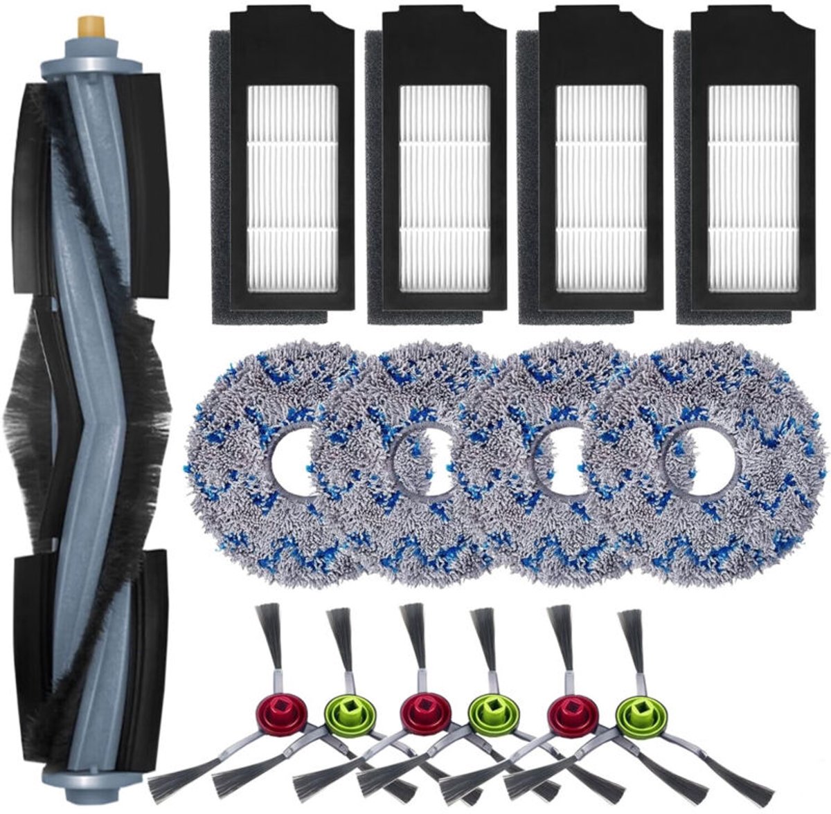 Accessoires voor geschikt voor Ecovacs Deebot X1 Omni / X1 e Omni / X1 Turbo stofzuigers: 1 hoofdborstel, 6 zijborstels, 4 dweildoeken, 4 filters