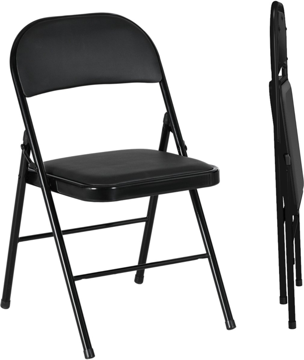 Clruro Klapstoel Set van 2 - 45 x 46 x 78 cm - Draagbaar en Gepolsterd - Kunstleer/Metaal - Zwart