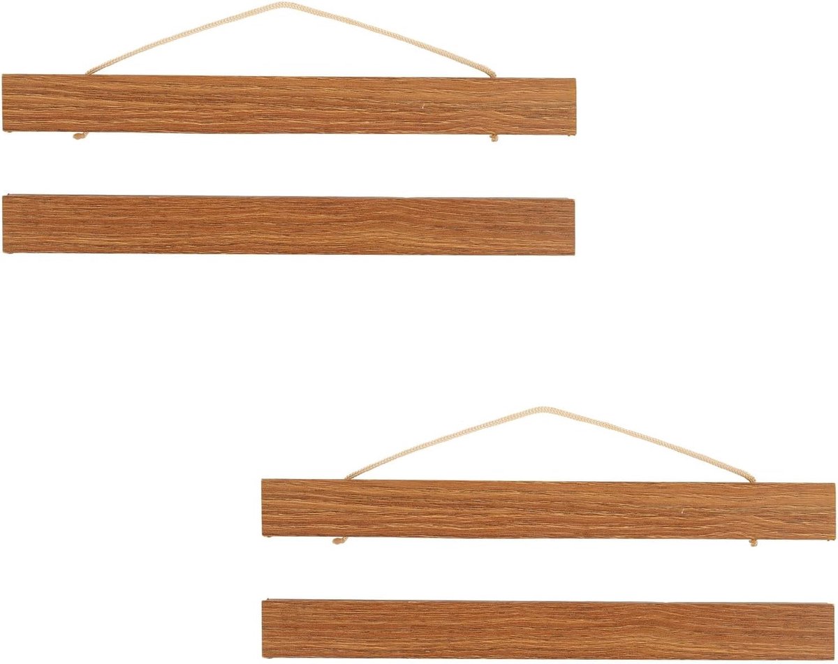 Set van 2 Magnetische Postergeleiders - Hout - A4 - Teakhouten Lijsten voor Posters en Foto's - Voor Wanddecoratie