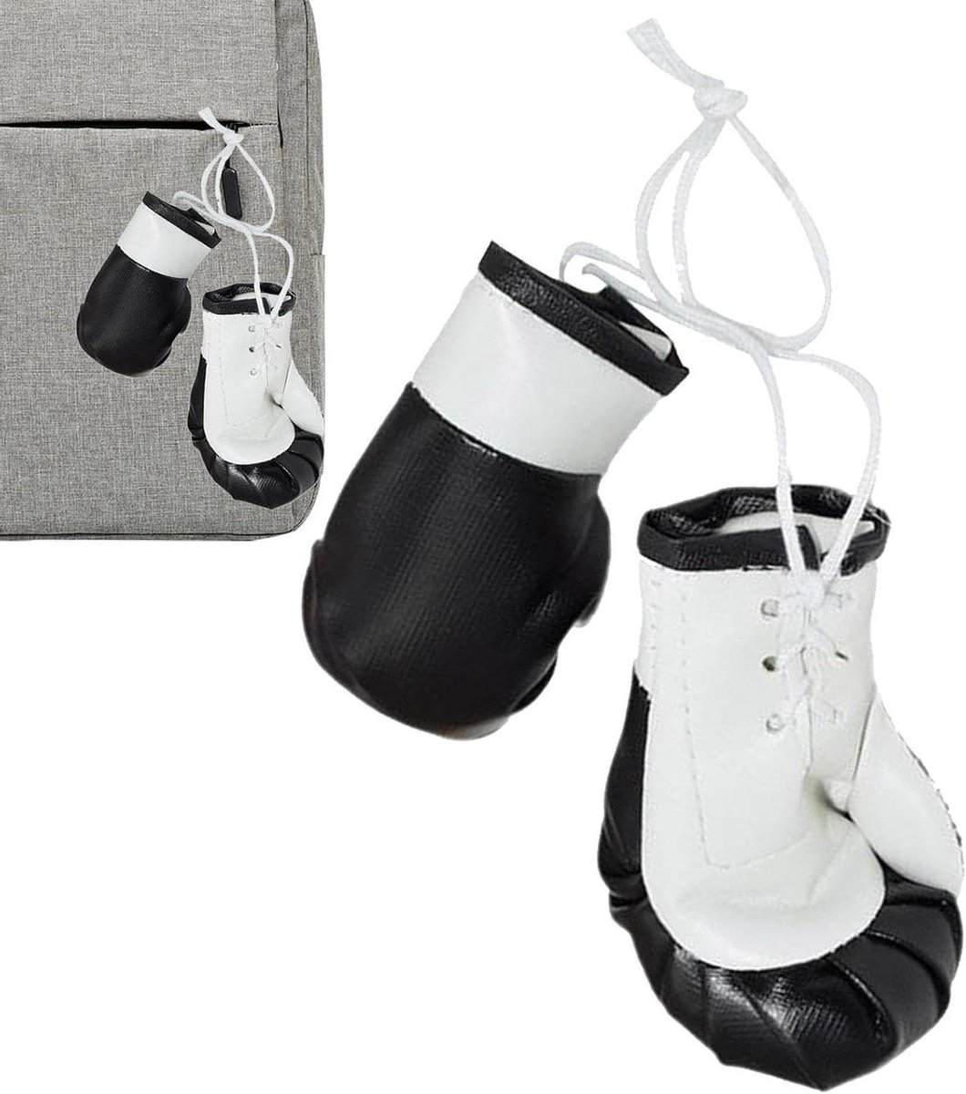 Mini Bokshandschoenen - Autohanger Decoratie - Auto Interieur - Realistisch Ontwerp - 10x6cm - Zwart en Wit