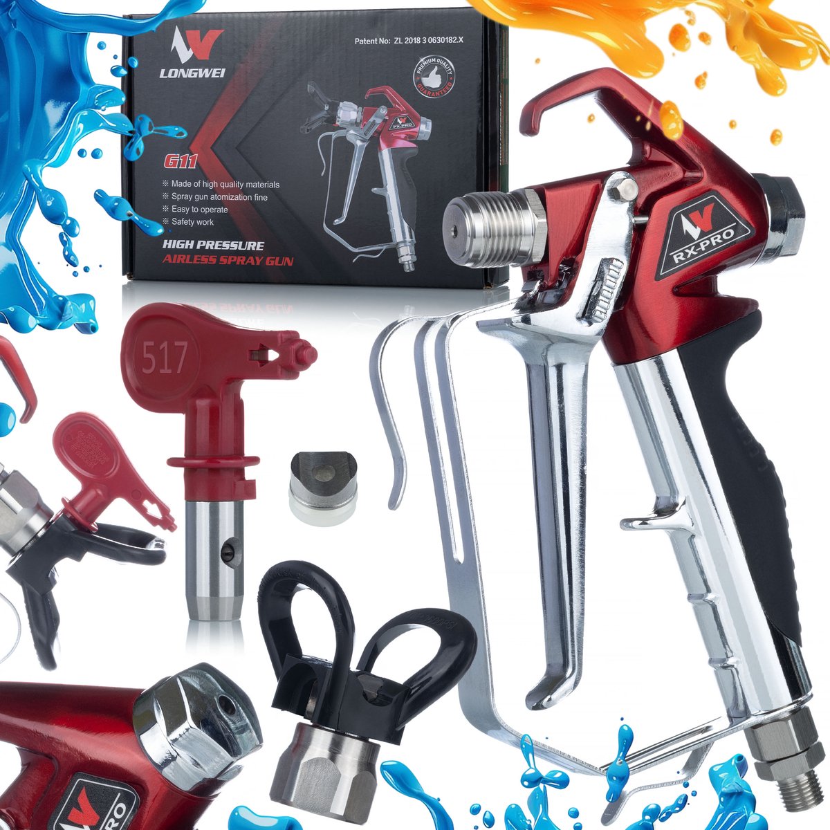 Rosfix Spuitpistool RX-PRO Red Series - 248 bar, 1/4" Aansluiting, Ingebouwd Filter - Spuitmond 517