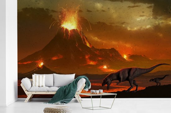 Papier peint photo vinyle - Une illustration de la fin des dinosaures largeur 405 cm x hauteur 260 cm - Tirage photo sur papier peint (disponible en 7 tailles)
