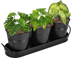 Bloempotten met afvoerbakje, kruidenpotten voor op de vensterbank in de keuken, plantenbak voor planten en vetplanten