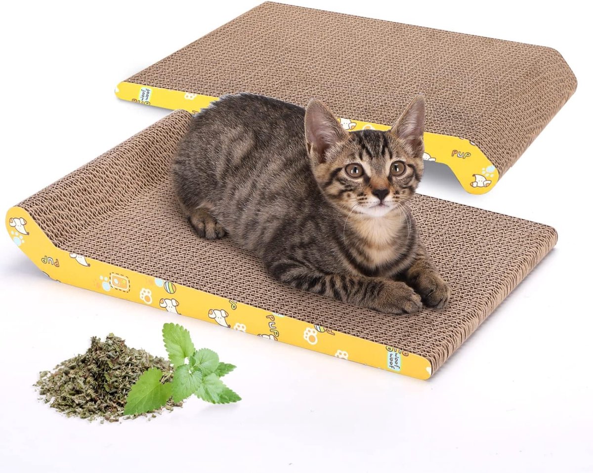 2-delige golfkartonnen kattenkrabpaal, kattenkruid krabmatten van karton, 40 x 25 cm