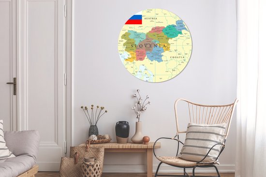 WallCircle - Wall Circle - Wall Circle - Carte colorée de Slovénie et le drapeau - Aluminium - Dibond - 90x90 cm - Intérieur et extérieur