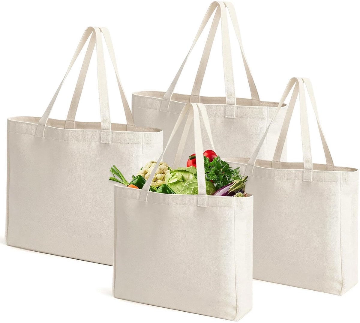 Dailygoods- Boodschappentas 4 stuks - Katoenen Tas - Grote Jutezak - Opvouwbaar - Ergonomische Hengsels - Ruime Capaciteit - Stoffen Tas