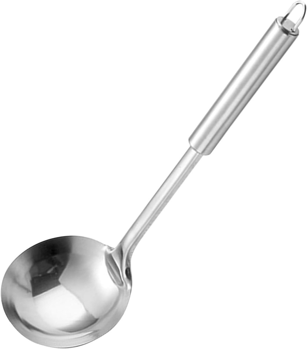 1 roestvrijstalen soeplepel, keukenaccessoire, lepel met ronde greep voor vleessauzen, sauslepel, kookgerei, onmisbaar keukengerei voor bereiding en service.