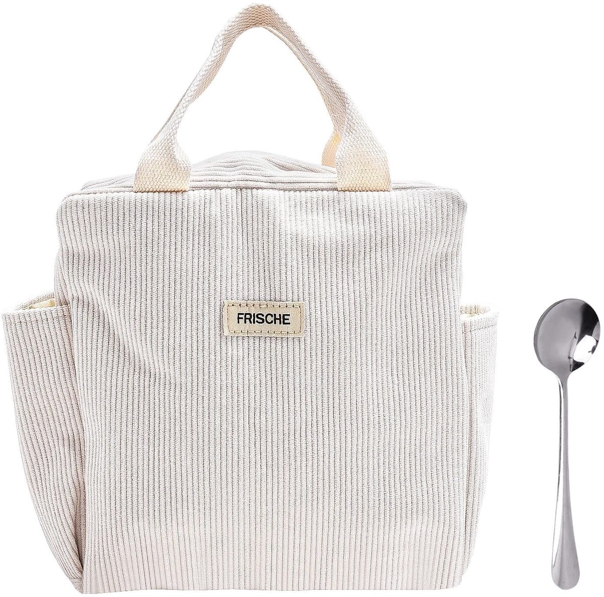 Dailygoods- Lunchtrommel Grote Capaciteit - Opvouwbaar - Waterdicht - Isolatietas - Koeltas - Beige Corduroy