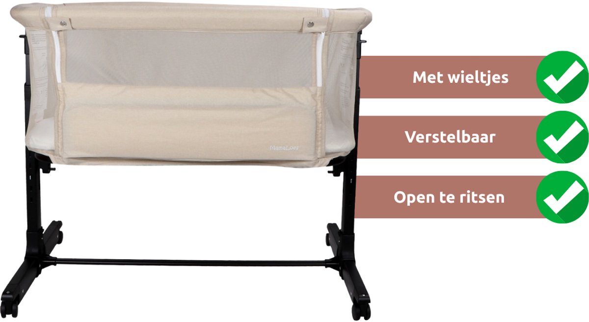 MamaLoes MamaLoes Noé Beige Co-Sleeper Wieg - afbeelding 5