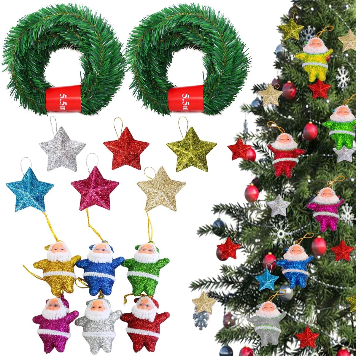 Dailygoods- Kerstslinger 5,5 m - Kunstmatige Wijnstok - Dikke Dennenslinger - Groene Decoratie - Binnen/Buiten Gebruik - Set van 2 - Kerstdecoratie