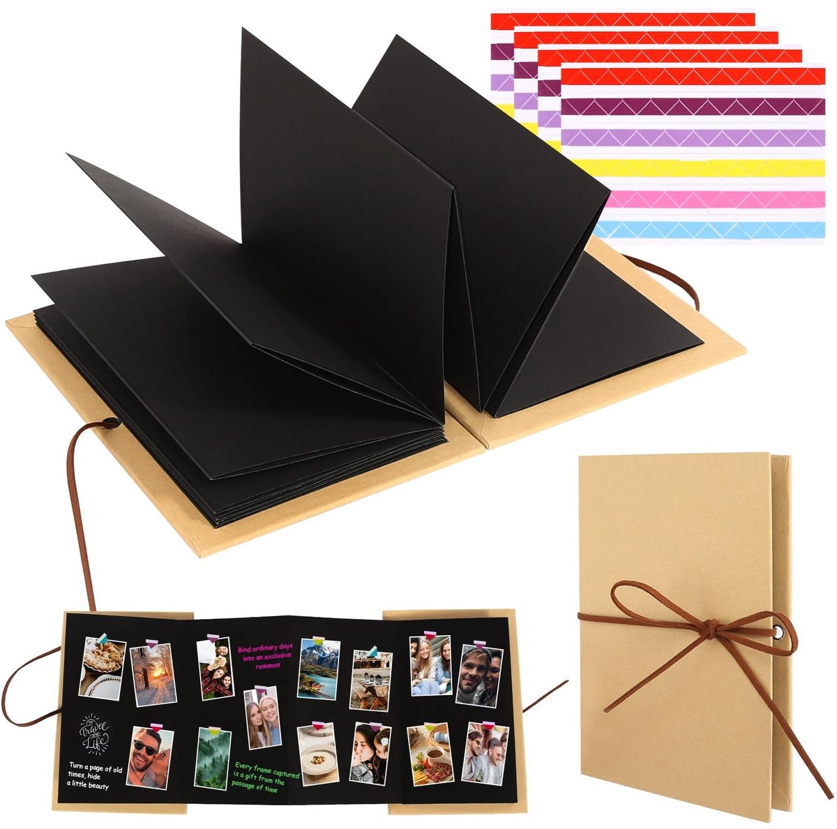 Dailygoods - Fotoalbum, klein, 2 stuks, 17,5 x 11,5 cm, zwart, klein fotoboek om zelf vorm te geven, met 4 stickers, doe-het-zelf scrapbook, geheugenboek, kan worden gebruikt als afstudeercadeau, Valentijnsdag