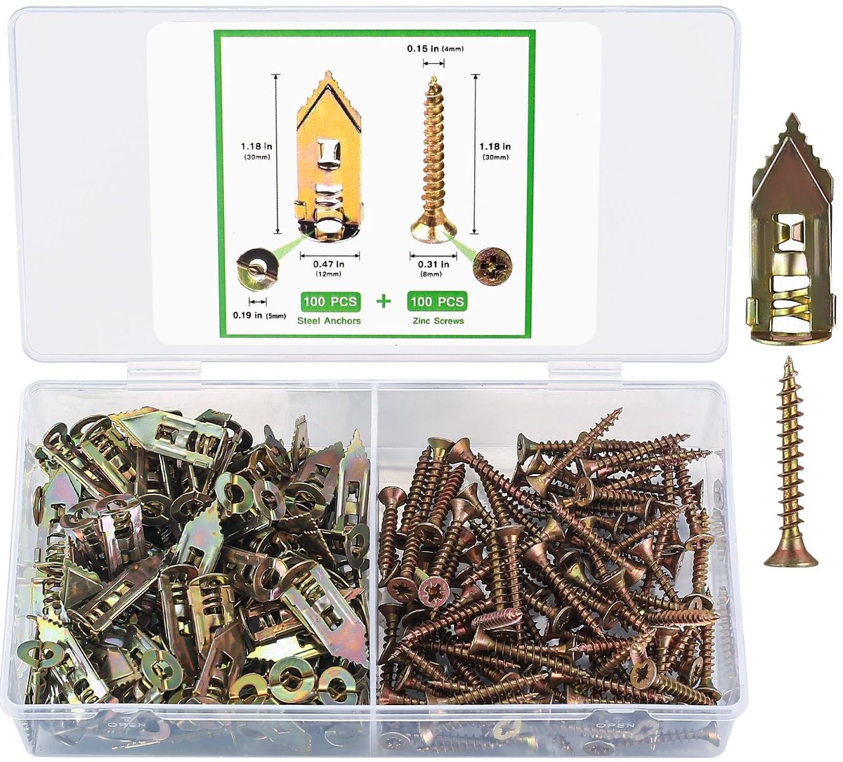Dailygoods - Zelfborende uitbreidingsschroeven, 200 stuks gipsplaatankers met schroeven, gegalvaniseerde gipsplaatbevestigingen voor tv, fiets, plankriemen en kasten