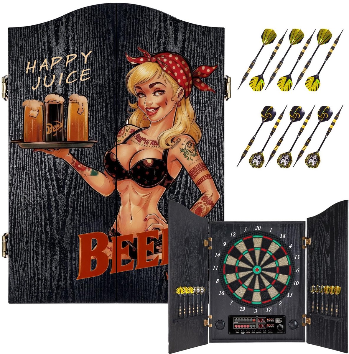 Dailygoods- Dartbord Elektronisch - Professionele E-Dartschijf - 12 Bronzen Soft-Tip Pijlen - Decoratief Design - Geschikt voor Binnen/Buiten - Spellen voor het Gezin